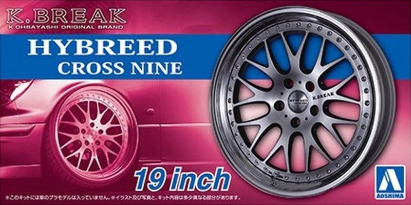 Aoshima 06114 - 1/24 K-BREAK Hybreed Cross Nine 19inch Wheels and Tires Tuned Parts #101