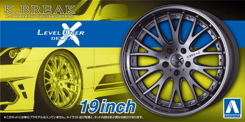 Aoshima 06115 - 1/24 K-BREAK Level Over Delta X 19inch Wheels and Tires Tuned Parts #102