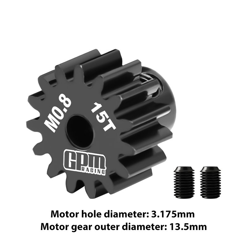 40CR Steel Motor Gear 15T (32 Pitch,Module: 0.8mm,Motor Tooth Diameter: 3.175mm) - GPM MG315T/0.8M