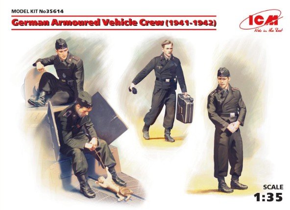 ICM 35614 - 1/35 German Armoured Vehicle Crew1941-1942 4 Figures and cat