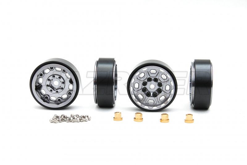 Axial Racing SCX24 Aluminum 1.0\' Beadlock 8 Spokes Wheels (Gun Metal,4pcs) w/Brass Ring