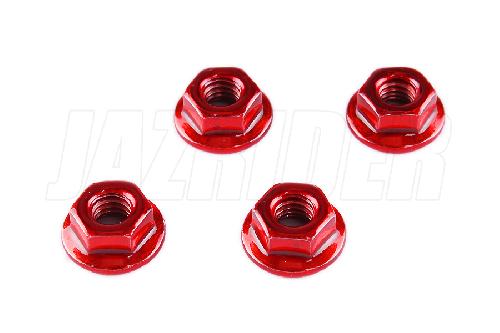 4mm Flanged Lock Nuts (4 Pcs) - Red - Jazrider M4-LNF-R