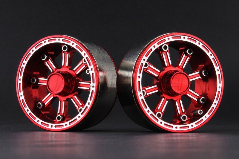 Aluminum 1.9\'\' Beadlock 8 Spokes Wheels (TYPE E) - Red