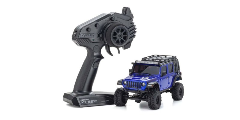 Kyosho 32528MB - Radio Controlled Electric Powered Crawling car MINI-Z 4x4 Series Readyset Jeep(R) Wrangler Unlimited Rubicon with Accessory parts Ocean Blue Metallic