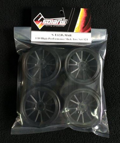 Solaris S-T32JGM4B 1/10 High-Performance Slick Tire Set 32-J Spoke Wheel (4 pcs/set)