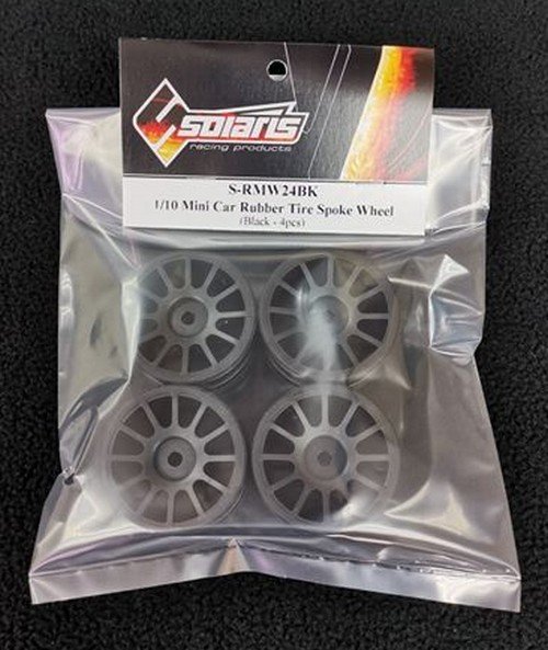 Solaris S-RMW24BK 1/10 Mini Car Rubber Tire Spoke Wheels Black (4 pcs)