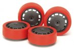 Tamiya 94873 - Low-Profile Tire & Silver Wheel Set Finish(Red)