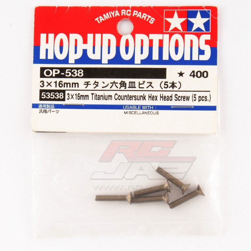 Tamiya 53538 - 3x16mm Titanium Countersunk Hex Head Screw OP-538